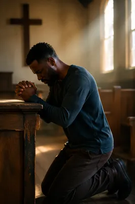 Man Kneeling at Church Altar