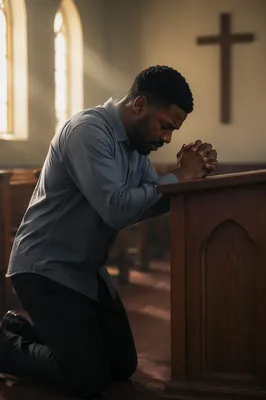 Man Kneeling at Church Altar