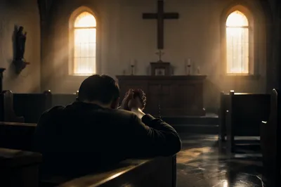Repentant Prayer at Dawn Church Altar