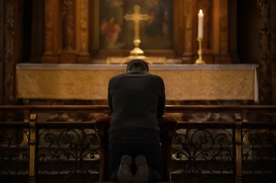 Repentant Prayer at Church Altar