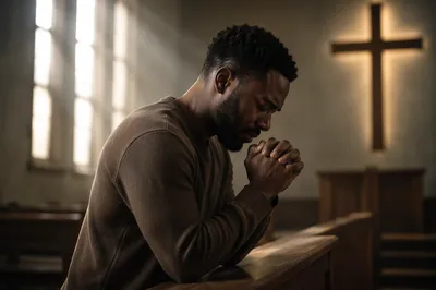 Man Kneeling at Church Altar