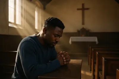 Man Kneeling at Church Altar