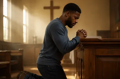 Man Kneeling at Church Altar