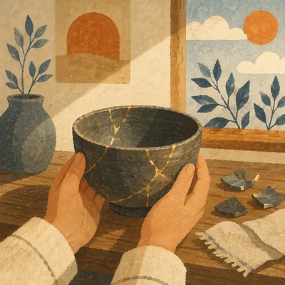 Hands Holding Restored Kintsugi Bowl