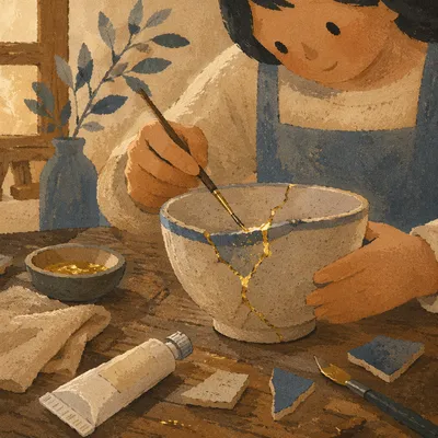 Kintsugi Restoration of a Broken Ceramic Bowl