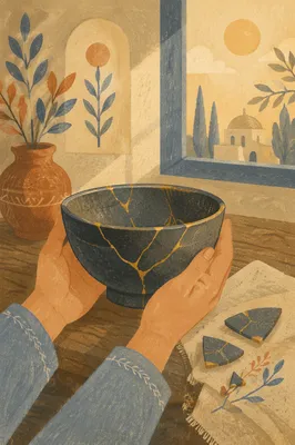 Hands Holding Restored Kintsugi Bowl