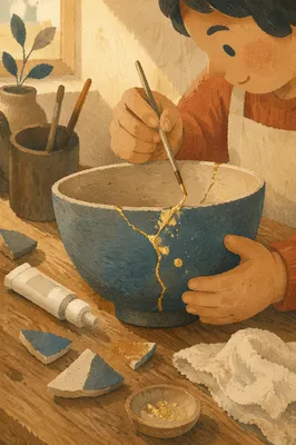 Kintsugi Restoration of Broken Ceramic Bowl