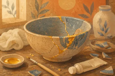 Kintsugi Restoration of Broken Ceramic Bowl