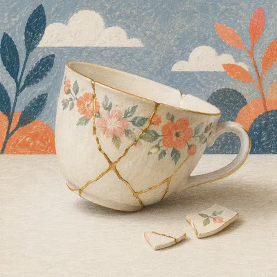 Gold Repaired Porcelain Cup of Restoration