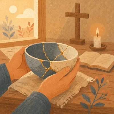 Gold Restored Pottery Held in Chapel Hands
