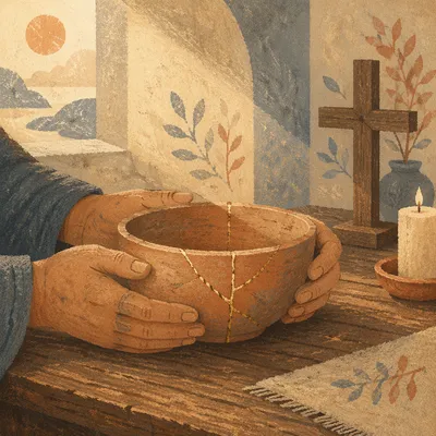 Golden Repaired Bowl in Chapel Light