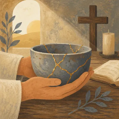 Gold Mended Bowl Held in Prayerful Hands