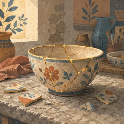 Gold Repaired Pottery Symbolizing Emotional Restoration