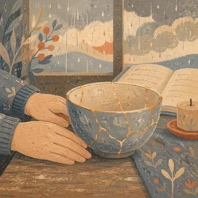 Restored Pottery with Gold Seams and Gentle Hands