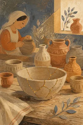 Kintsugi Bowl in Quiet Ceramic Workshop