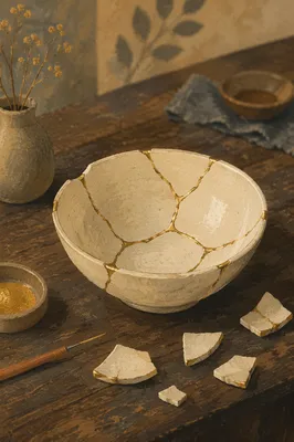 Kintsugi Bowl Restoration with Golden Seams