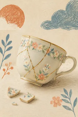 Gold Repaired Porcelain Cup of Restoration