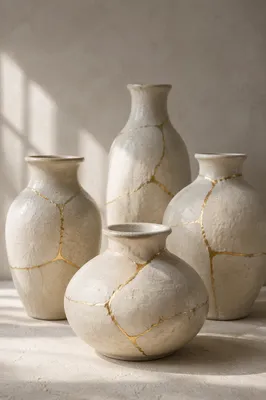 Gold-Mended Pottery Symbolizing Emotional Restoration