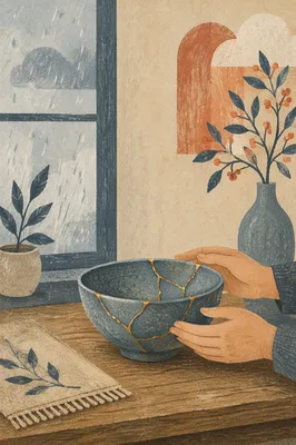 Restored Pottery with Gold Seams