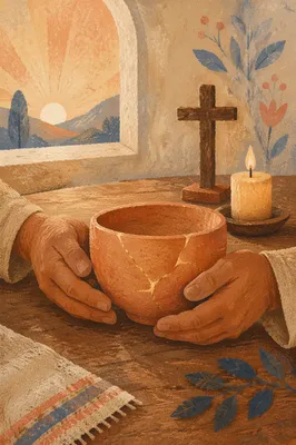 Golden Restored Pottery in Quiet Chapel