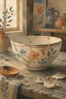 Golden Repaired Pottery Symbolizing Emotional Restoration
