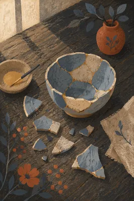 Golden Restored Pottery Symbolizing Healing