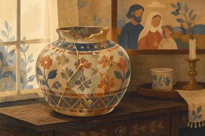 Kintsugi Pottery Restored with Golden Seams