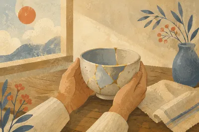 Hands Holding Restored Golden Seamed Bowl