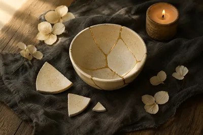 Restored Ceramic Bowl with Golden Seams