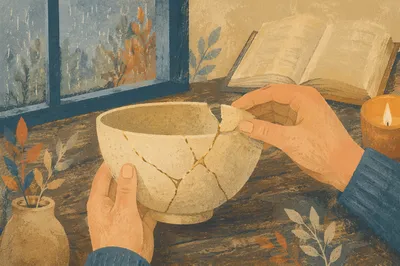 Golden Restored Pottery with Healing Hands