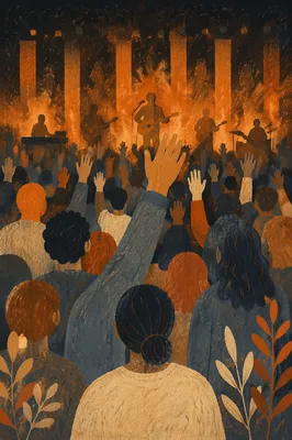 Raised Hands in Indoor Worship Crowd