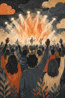 Silhouetted Crowd Facing Bright Lit Stage