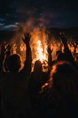Night Revival Gathering with Raised Hands