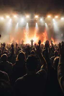 Silhouetted Crowd Facing Glowing Stage Lights