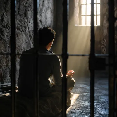 Hopeful Sunlight Through Prison Bars