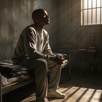 Hopeful Man in Prison Cell Dawn