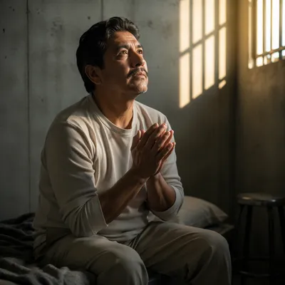Hopeful Man in Prison Cell Light