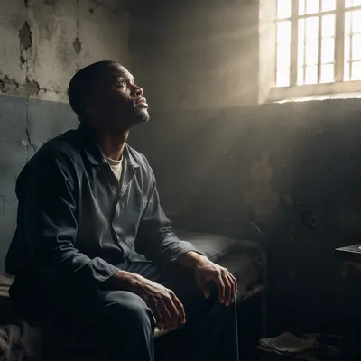 Hopeful Man in Prison Cell Light