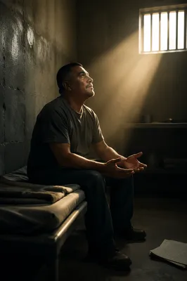 Man in Prison Cell Facing Light
