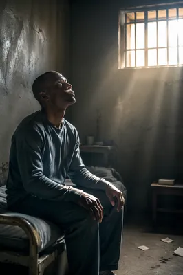 Hopeful Man in Prison Cell Light