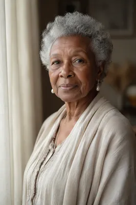 Dignified Elderly Woman by Sunlit Window