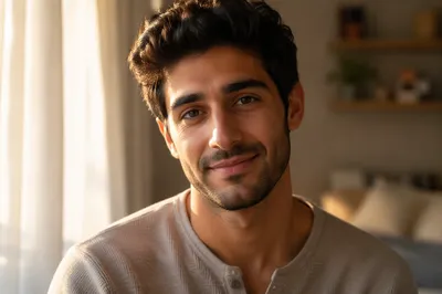 Serene Smiling Man in Morning Light