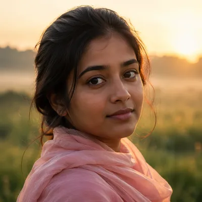 Serene Young Woman at Sunrise Portrait