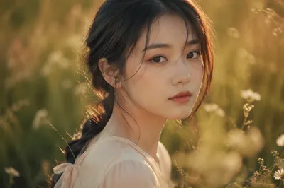 Serene Young Woman in Meadow Light