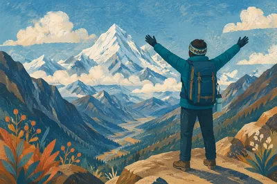 Triumphant Hiker on Mountain Summit