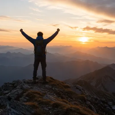 Silhouette Victory at Mountain Sunrise