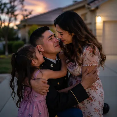 Soldier Family Reunion in Suburban Driveway