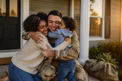 Soldier Reuniting With Family on Porch