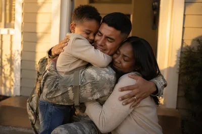 Emotional Family Reunion on Front Porch
