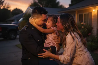 Soldier Family Reunion in Suburban Driveway